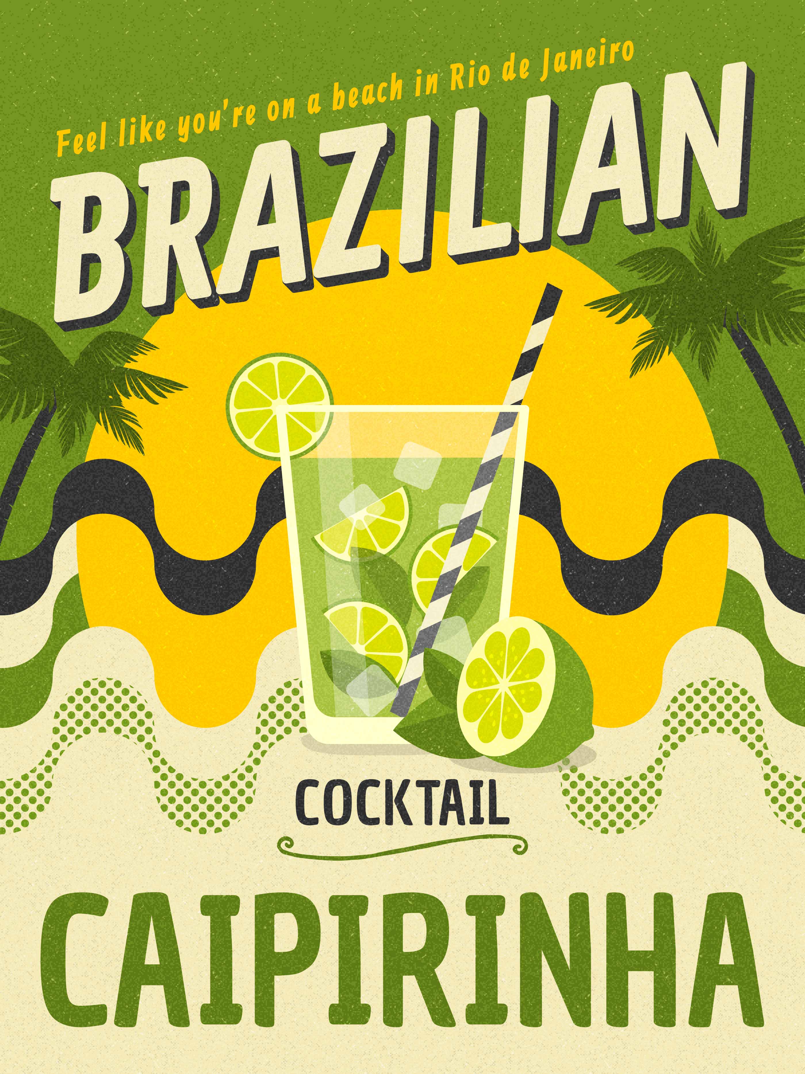 Brazilian Cocktail Caipirinha Retro Vector Poster ...