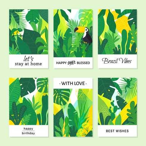 Tarjetas de nota brasileñas tropicales creativas del vector