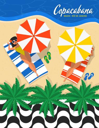 Rio De Janeiro Copacabana Beach Vector Illustration