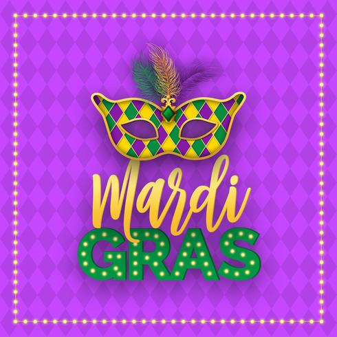 máscara de carnaval mardi gras y diseño de vector de letras