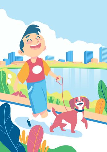 Boy And His Dog Walking vector