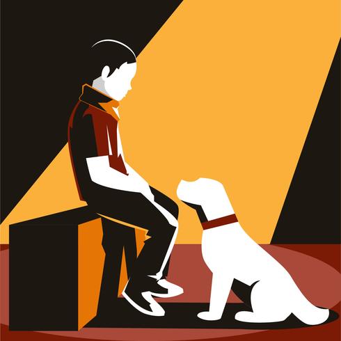 Niño y su perro vector