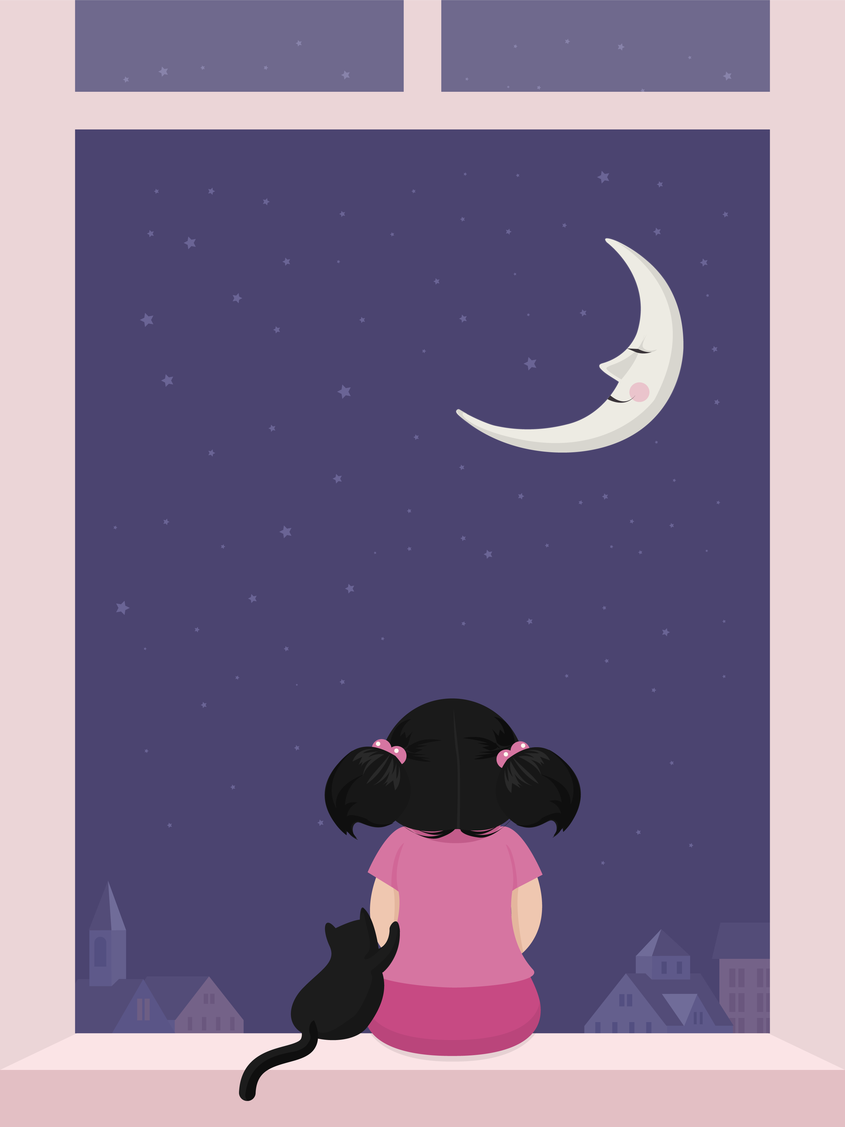Girl And Her Cat At The Open Window Vector 236099 Vector Art at Vecteezy