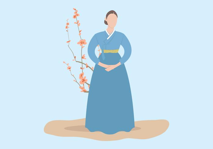 Señora en Hanbok azul vector