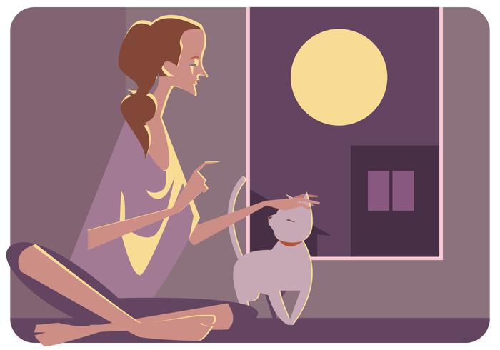 Girl And Cat Vector