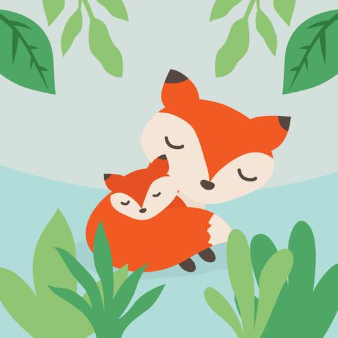 Fox Mom y Baby Vector Illustration