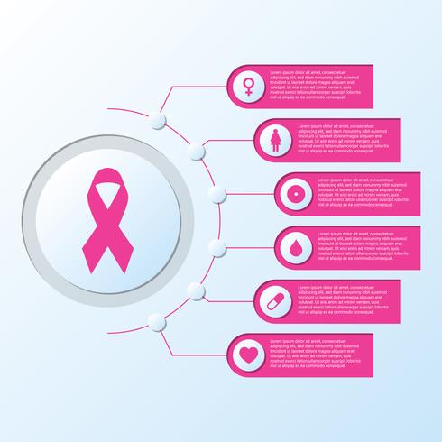 Breast Cancer Awareness Ribbon Symbol With Network Arrows Icons Information Graphic Template vector