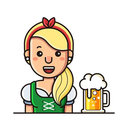 Lady In Dirndl And Beer vector