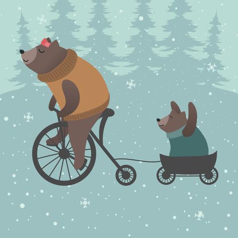 Cute Bear Mom and Baby Vector Illustration