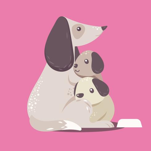 Happy Dog Family Together Madre y bebé vector