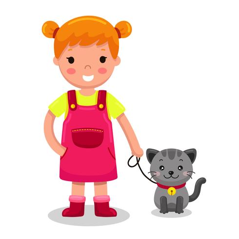 Girl And Her Cat vector