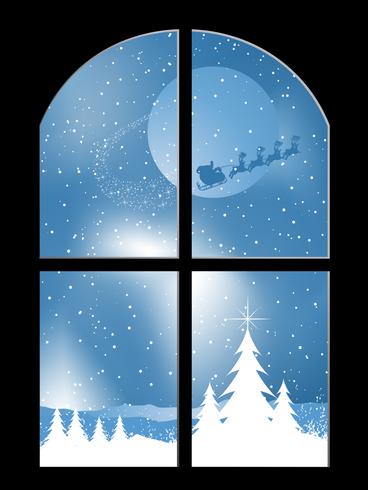 Snowy night through a window vector