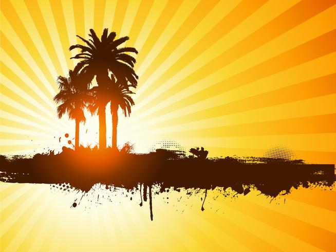 Grunge summer palm tree background vector