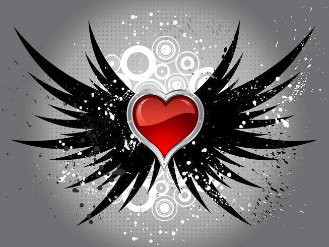 glossy heart on grunge wings  vector