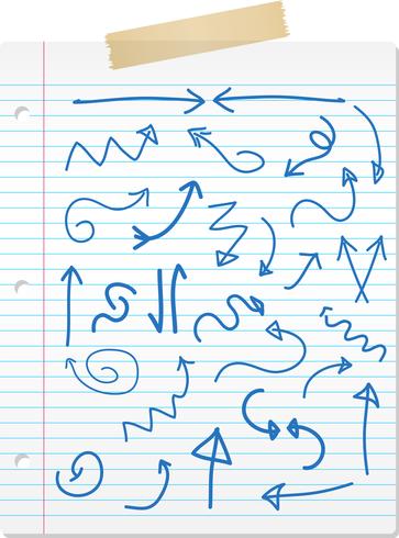Hand drawn arrows on lined paper vector