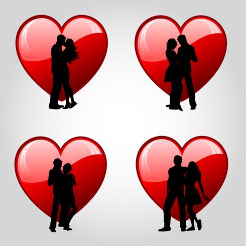 Parejas y corazones vector