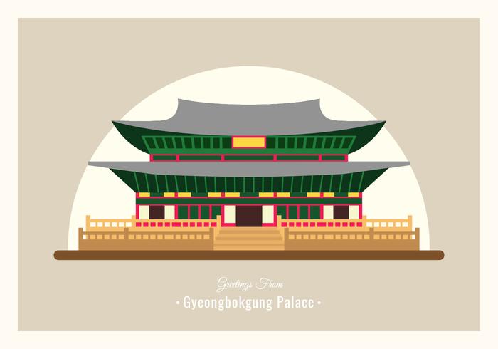 Gyeongbokgung Palace Postcard Vector Illustration