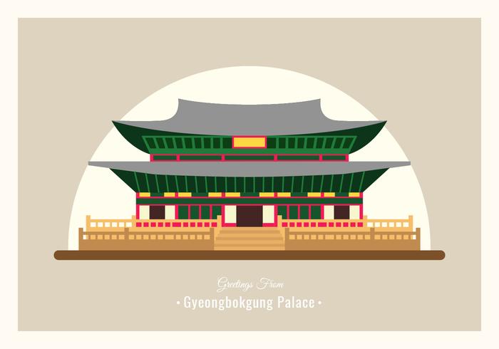 Gyeongbokgung Palace Postcard Vector Illustration