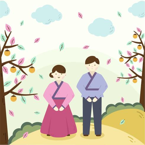 Pareja coreana Chuseok Vector