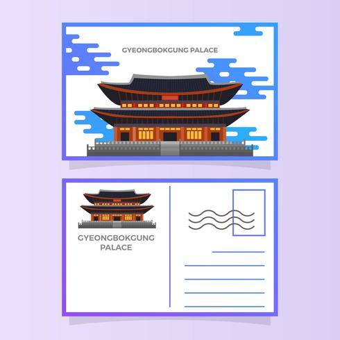 Ilustración plana del vector de la postal del palacio de Gyeongbokgung