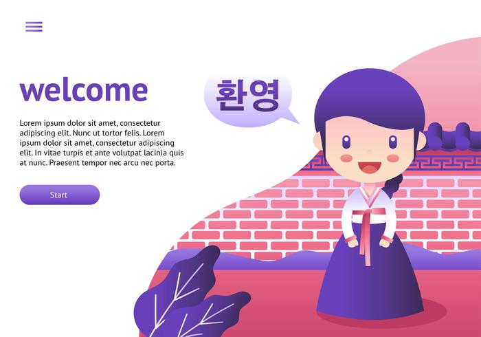 Lady In Hanbok Vector de dibujos animados