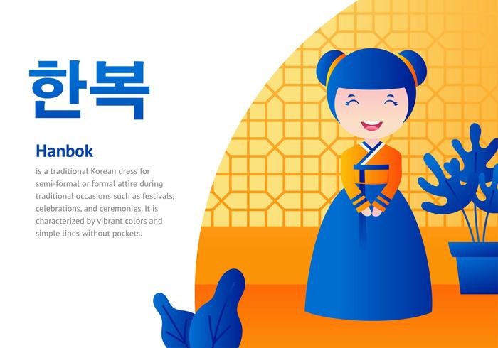 dama en dibujos animados hanbok vector