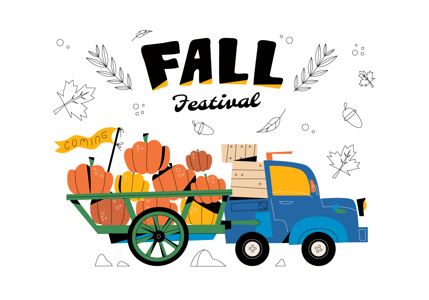 Hayrides Carrying Pumpkins Vector Flat Background Fall ...