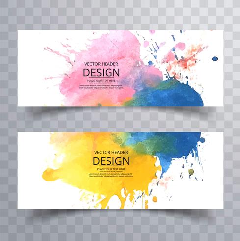 Abstract colorful watercolor header set design vector