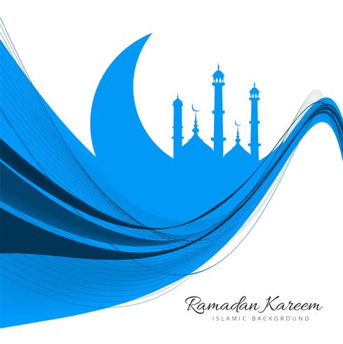 Abstract blue wavy Islamic moon background vector