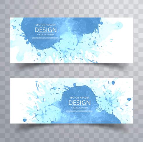 Abstract blue splash watercolor header set vector