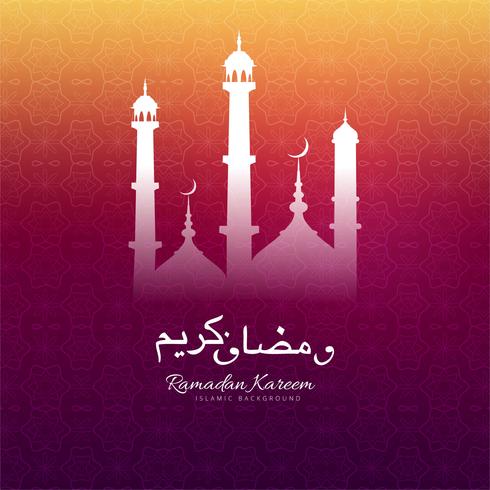 Ramadan Kareem greeting with mosque decorative colorful backgrou vector