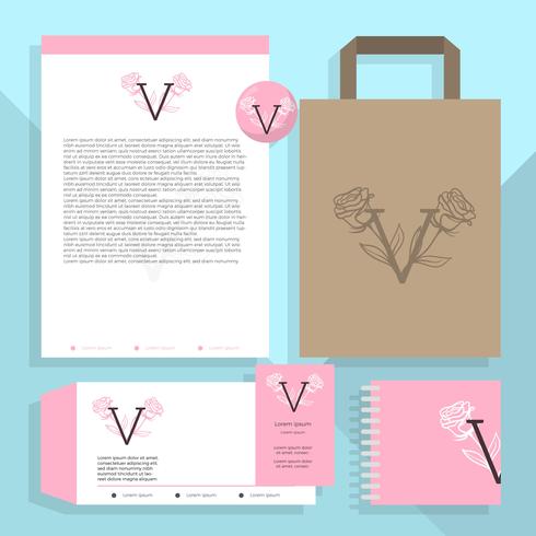 Plantilla de Vector de identidad corporativa femenina plana rosa