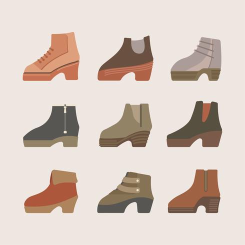 Ilustración de botas femeninas de la caída fijadas o zapatos de invierno vector