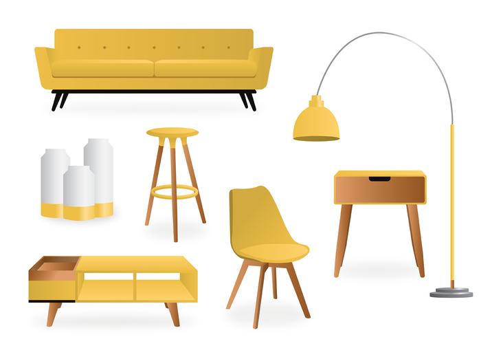 Paquete de vector interior minimalista amarillo realista