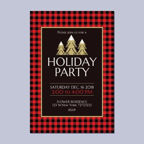 Holiday Party Invitation with buffalo Plaid Theme vector