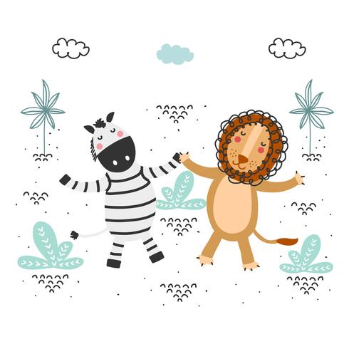 Lion And Zebra Vector