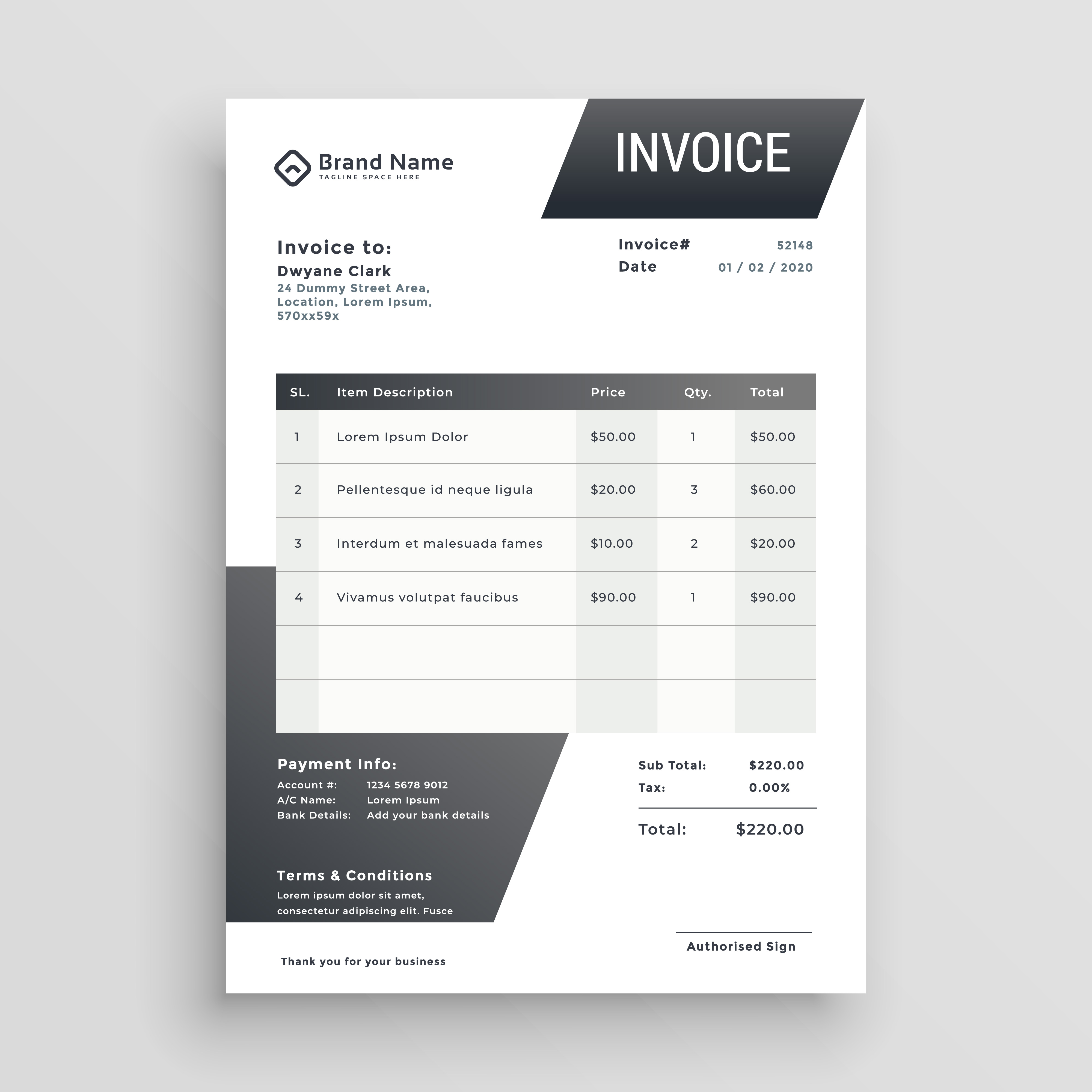 abstract black invoice template design Download Free Vector Art