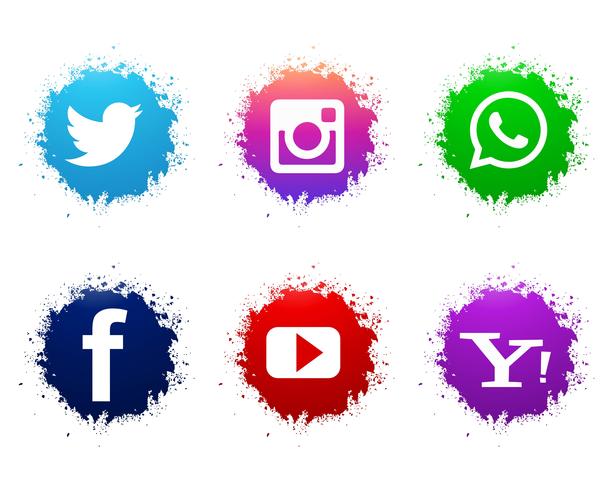 Abstract watercolor social media icons set  vector