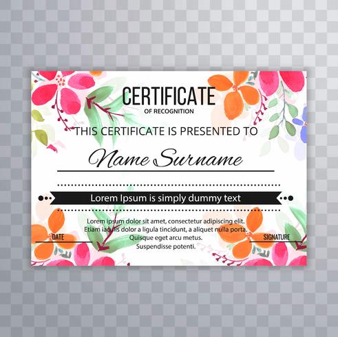 Certificado hermoso fondo de plantilla floral vector