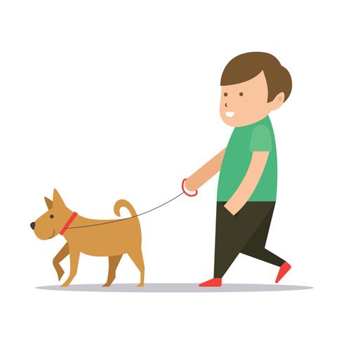 Niño caminando con su perro vector