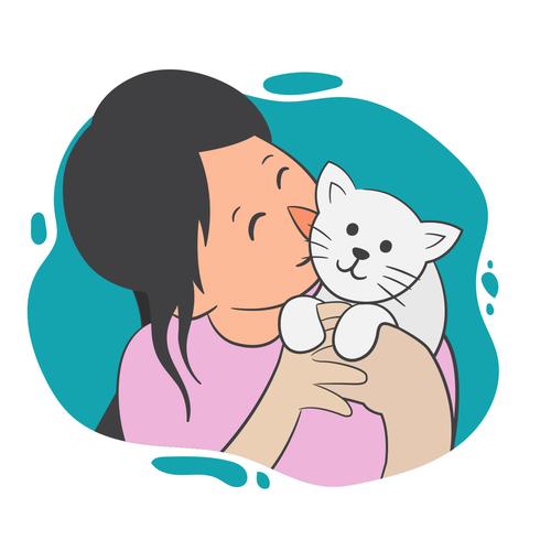 Girl and Her Cat Vector Illustration