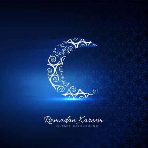 Beautiful card ramadan kareem with shiny moon blue background vector