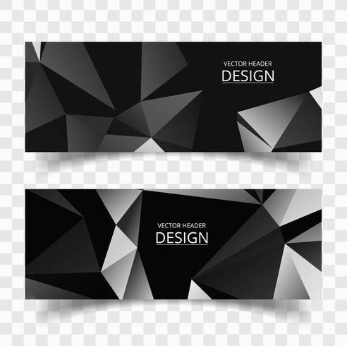 Elegante conjunto de banners de forma poligonal gris vector