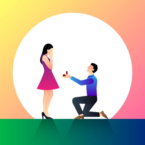 Getting Up On His Knee A Man Proposes A Woman To Marry Vector Illustration