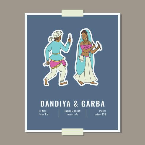 Dandiya  Garba Poster With Two Dancers vector