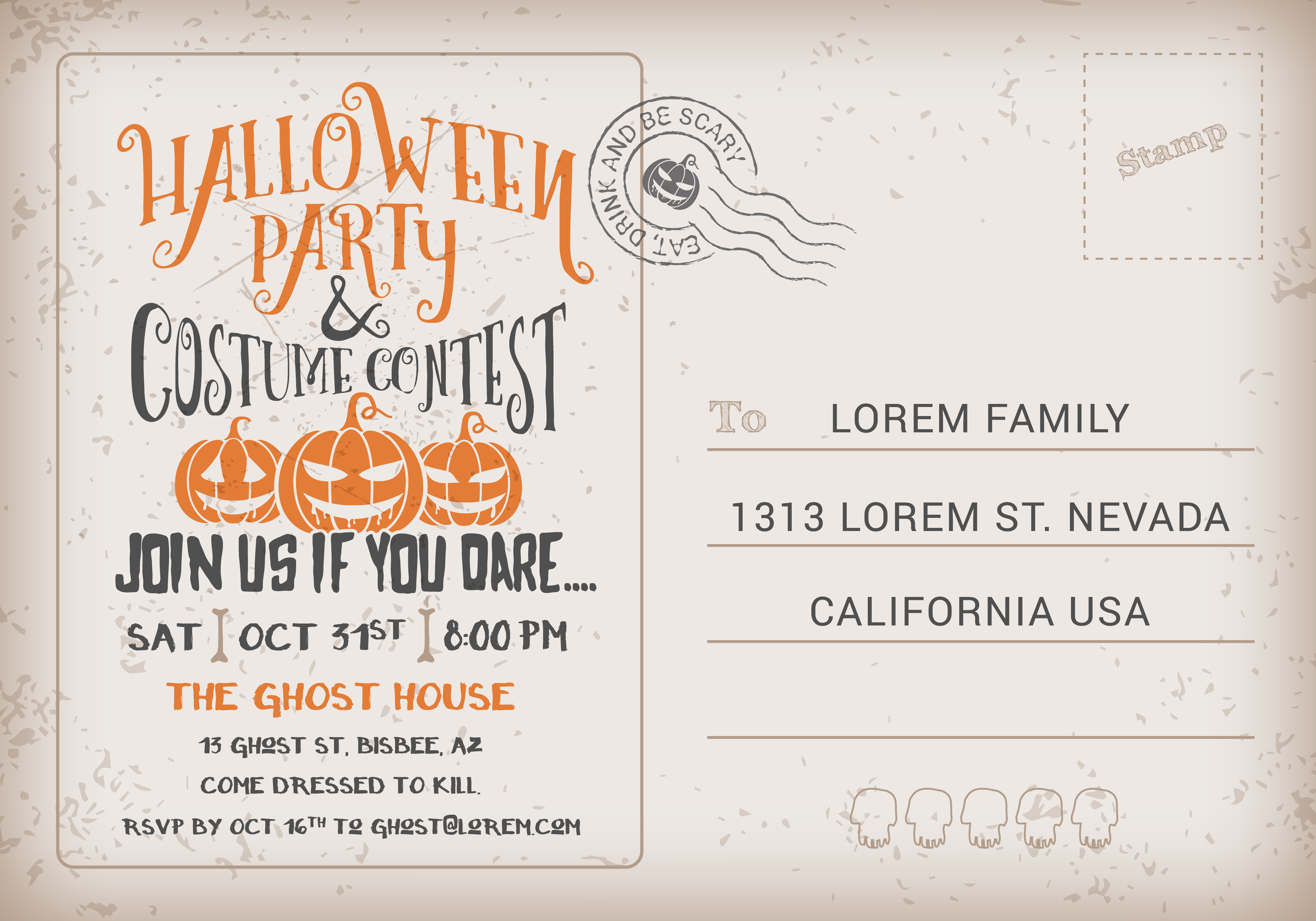 Halloween Party And Costume Contest Postcard Invitation Template 239659 