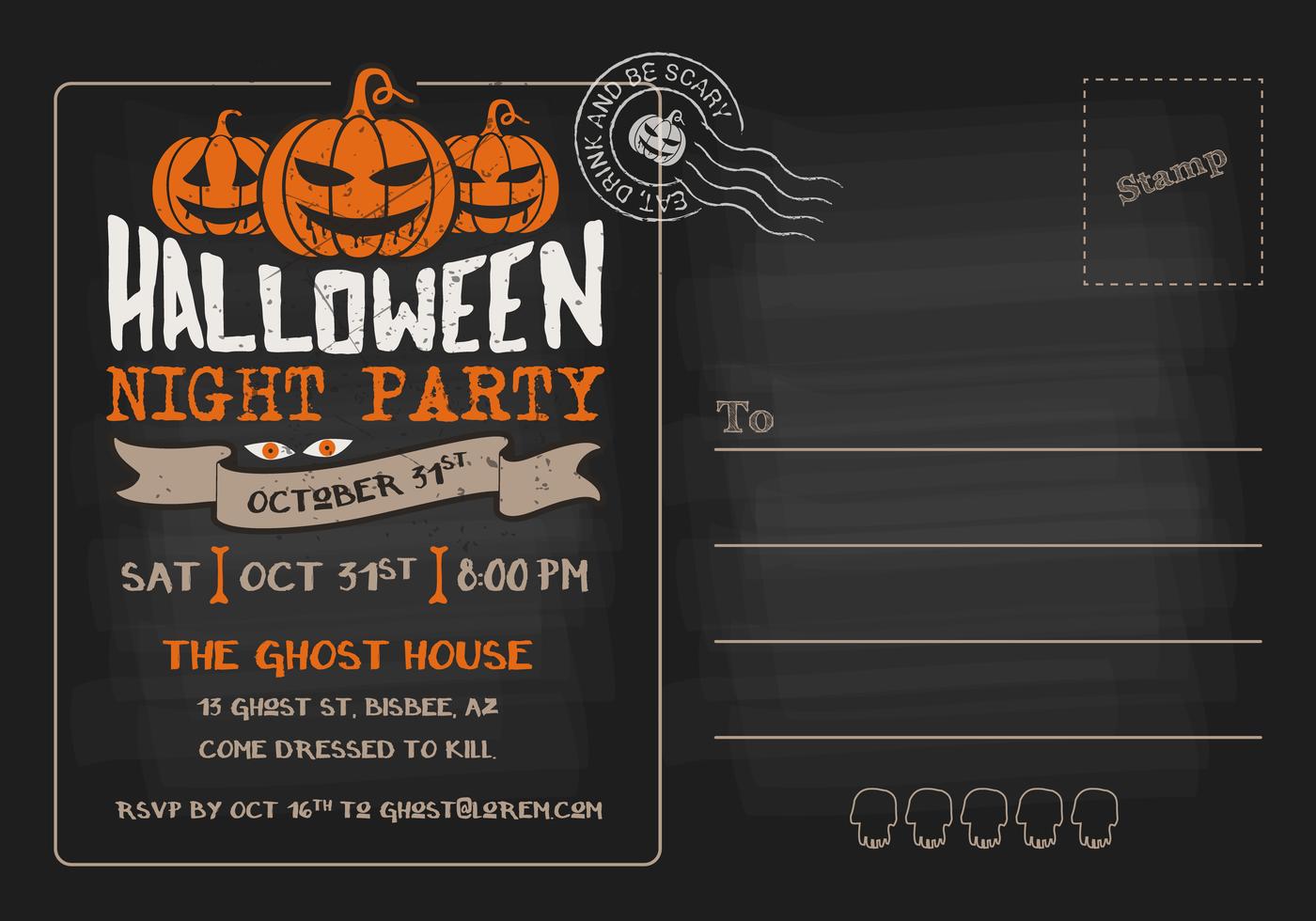Halloween Night Party RSVP Postcard Invitation Template 239663 Vector