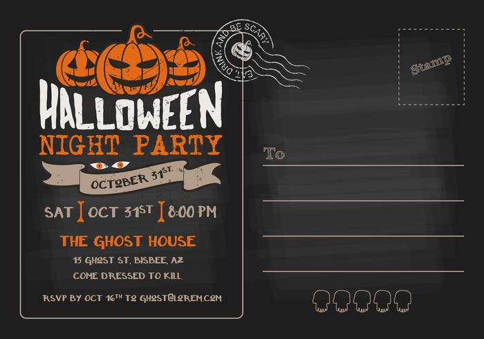 Halloween Night Party RSVP Postcard Invitation Template vector