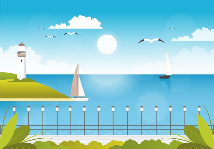 Vector Beautiful Seascape Illustration