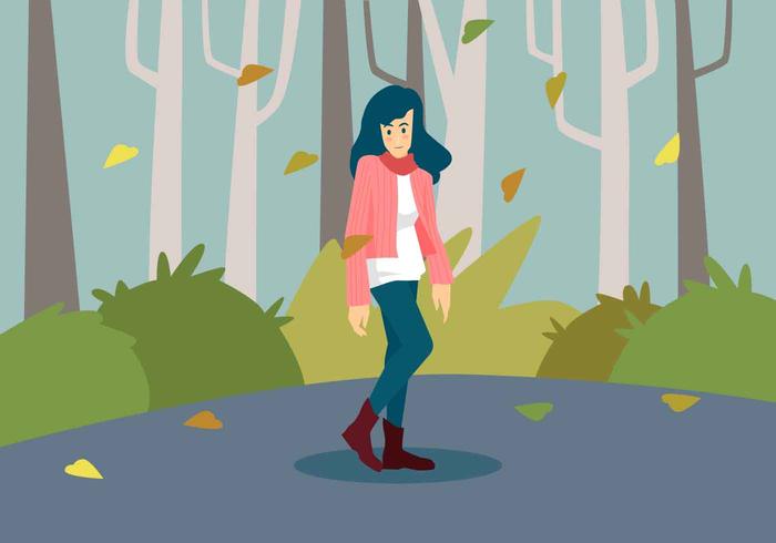 Chica en la ilustración de Vector de moda de otoño